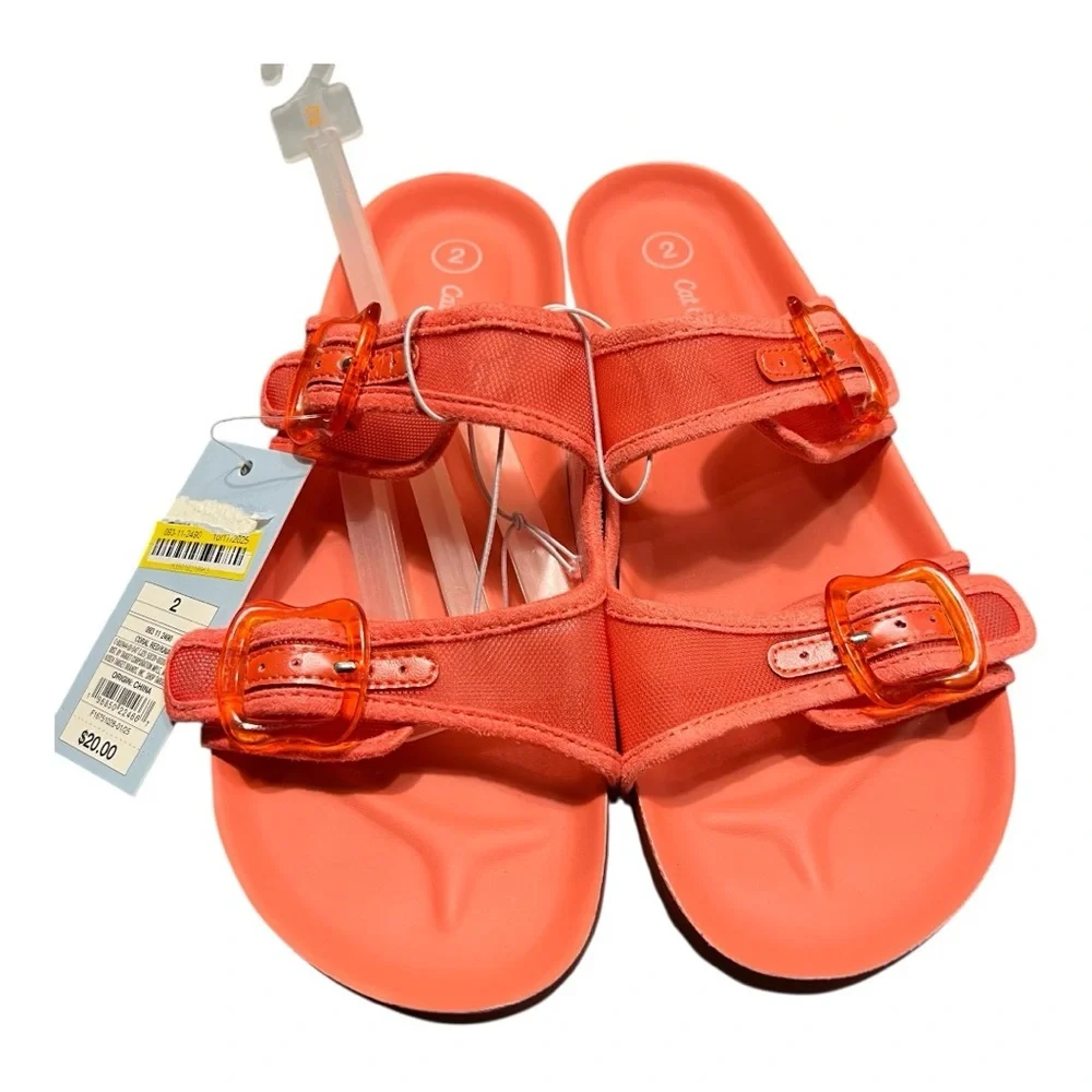 NWT Cat & Jack Kid Kaia Mesh Footbed Sandals- Coral Red Size 2